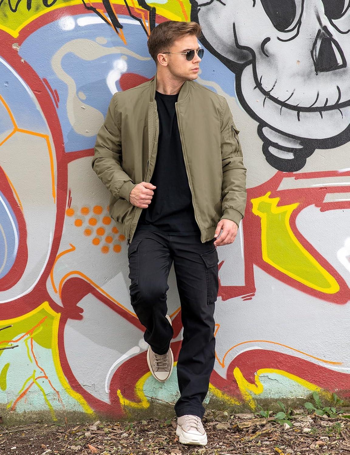 imageTBMPOY Mens Bomber Jacket Lightweight Winter Windbreaker Zip Up Padded Softshell Windproof WaterResistant Casual Fall Coat3khaki