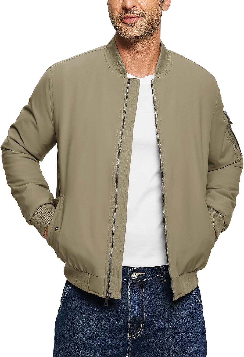 imageTBMPOY Mens Bomber Jacket Lightweight Winter Windbreaker Zip Up Padded Softshell Windproof WaterResistant Casual Fall Coat3khaki
