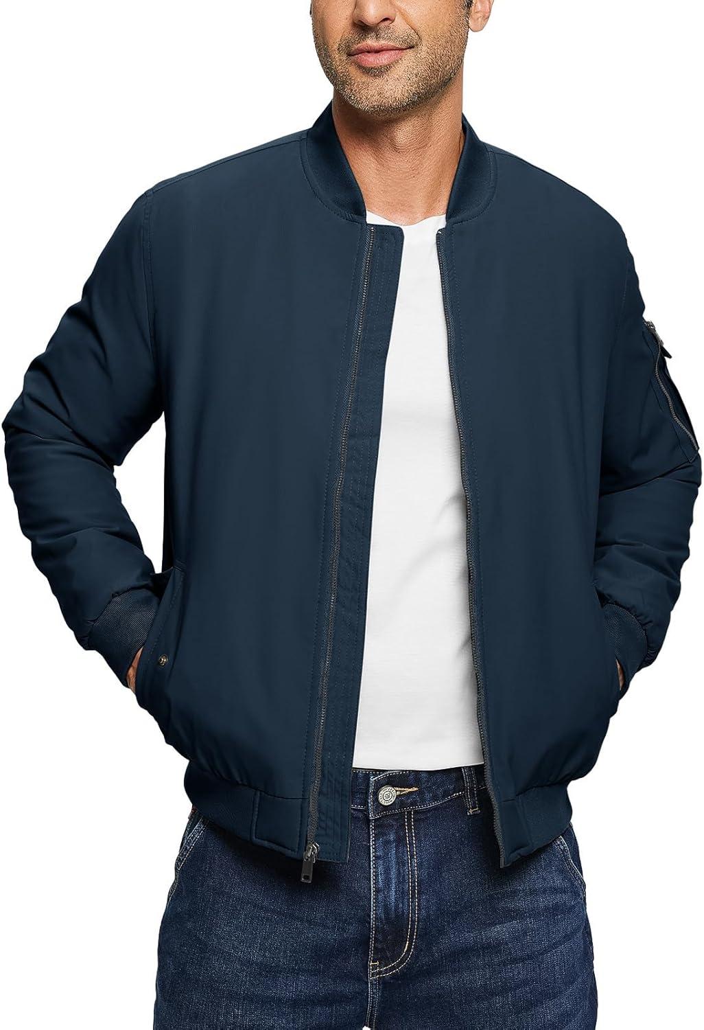 imageTBMPOY Mens Bomber Jacket Lightweight Winter Windbreaker Zip Up Padded Softshell Windproof WaterResistant Casual Fall Coat4navy