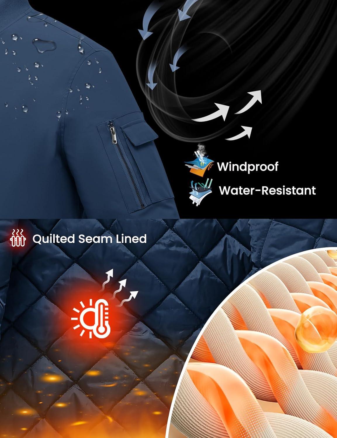 imageTBMPOY Mens Bomber Jacket Lightweight Winter Windbreaker Zip Up Padded Softshell Windproof WaterResistant Casual Fall Coat4navy