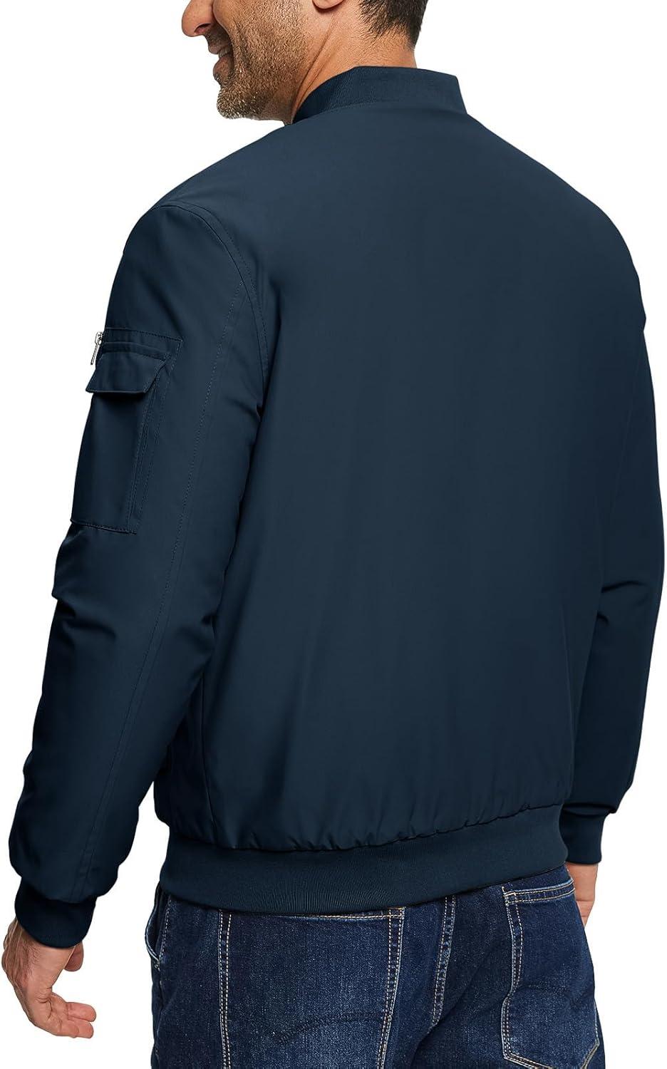 imageTBMPOY Mens Bomber Jacket Lightweight Winter Windbreaker Zip Up Padded Softshell Windproof WaterResistant Casual Fall Coat4navy