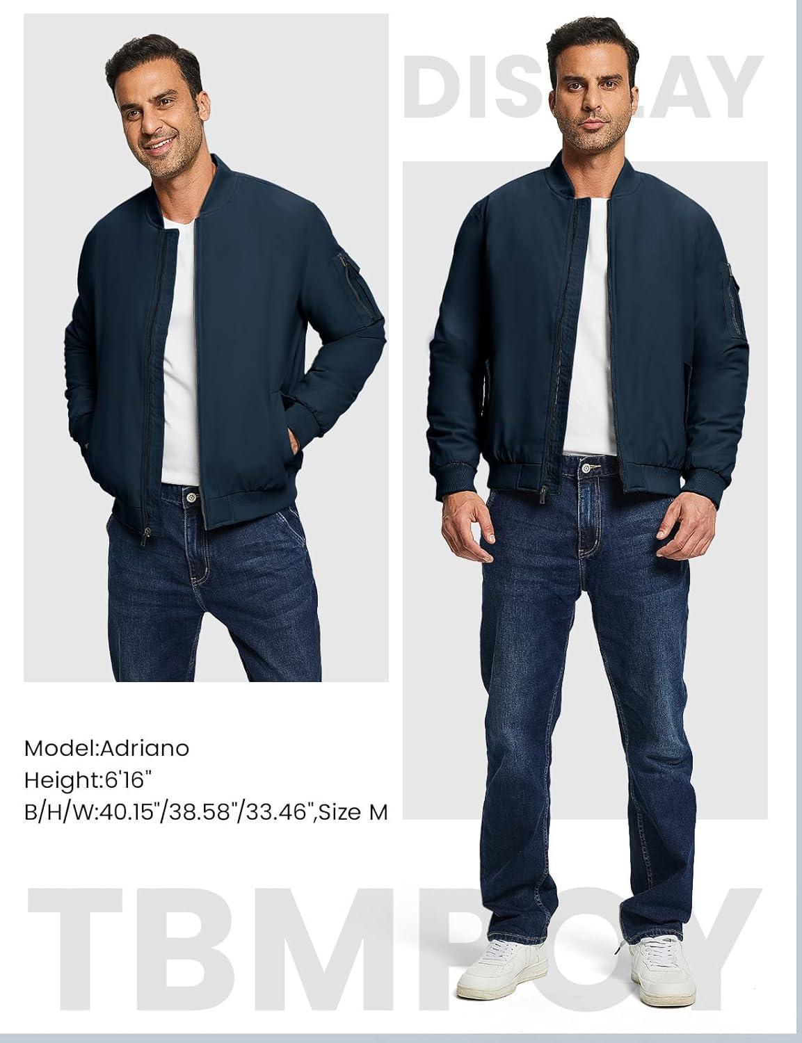 imageTBMPOY Mens Bomber Jacket Lightweight Winter Windbreaker Zip Up Padded Softshell Windproof WaterResistant Casual Fall Coat4navy