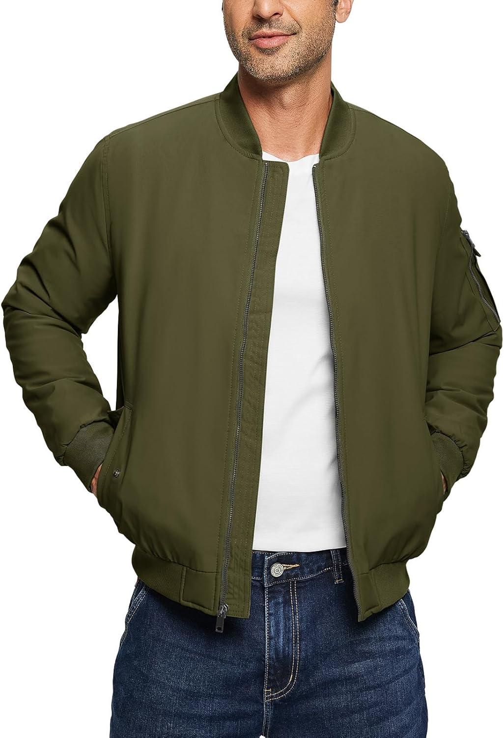 imageTBMPOY Mens Bomber Jacket Lightweight Winter Windbreaker Zip Up Padded Softshell Windproof WaterResistant Casual Fall Coat5army Green