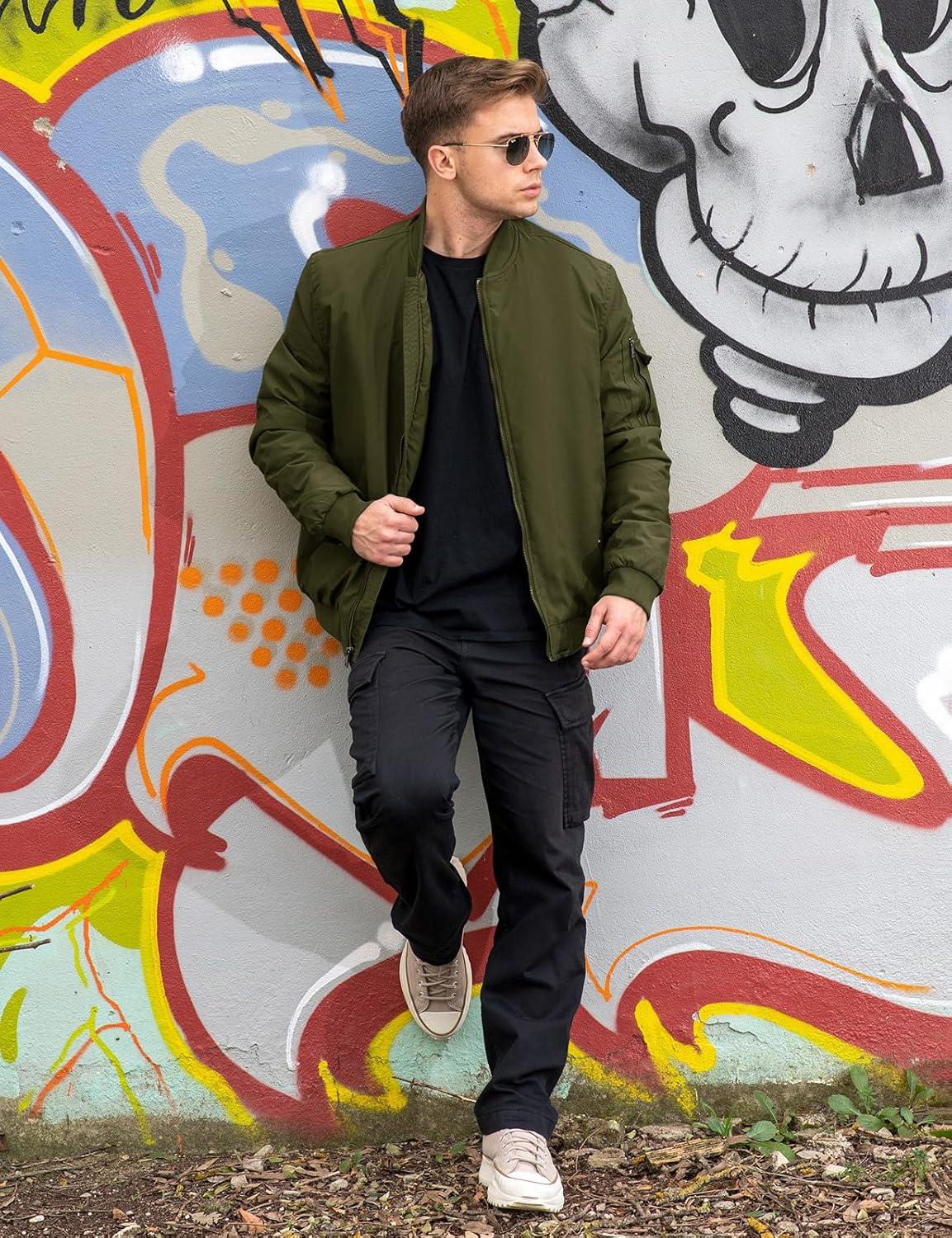 imageTBMPOY Mens Bomber Jacket Lightweight Winter Windbreaker Zip Up Padded Softshell Windproof WaterResistant Casual Fall Coat5army Green