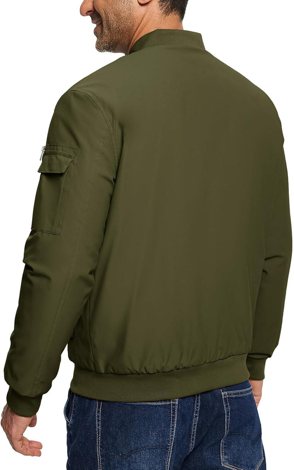 imageTBMPOY Mens Bomber Jacket Lightweight Winter Windbreaker Zip Up Padded Softshell Windproof WaterResistant Casual Fall Coat5army Green