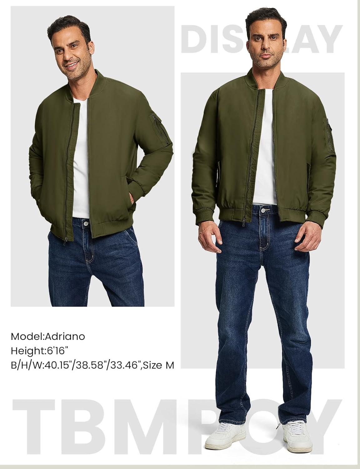 imageTBMPOY Mens Bomber Jacket Lightweight Winter Windbreaker Zip Up Padded Softshell Windproof WaterResistant Casual Fall Coat5army Green