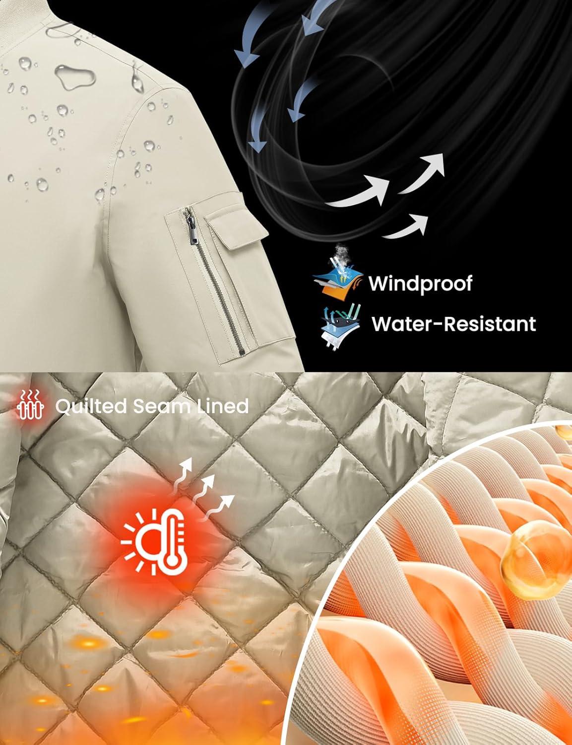 imageTBMPOY Mens Bomber Jacket Lightweight Winter Windbreaker Zip Up Padded Softshell Windproof WaterResistant Casual Fall Coat7lightweight Khaki