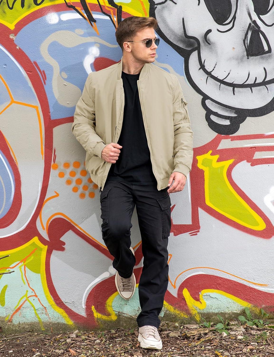 imageTBMPOY Mens Bomber Jacket Lightweight Winter Windbreaker Zip Up Padded Softshell Windproof WaterResistant Casual Fall Coat7lightweight Khaki