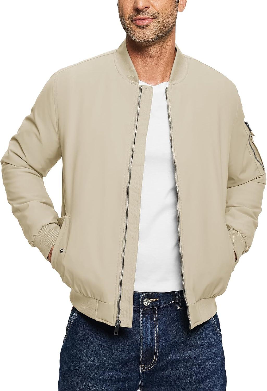 imageTBMPOY Mens Bomber Jacket Lightweight Winter Windbreaker Zip Up Padded Softshell Windproof WaterResistant Casual Fall Coat7lightweight Khaki