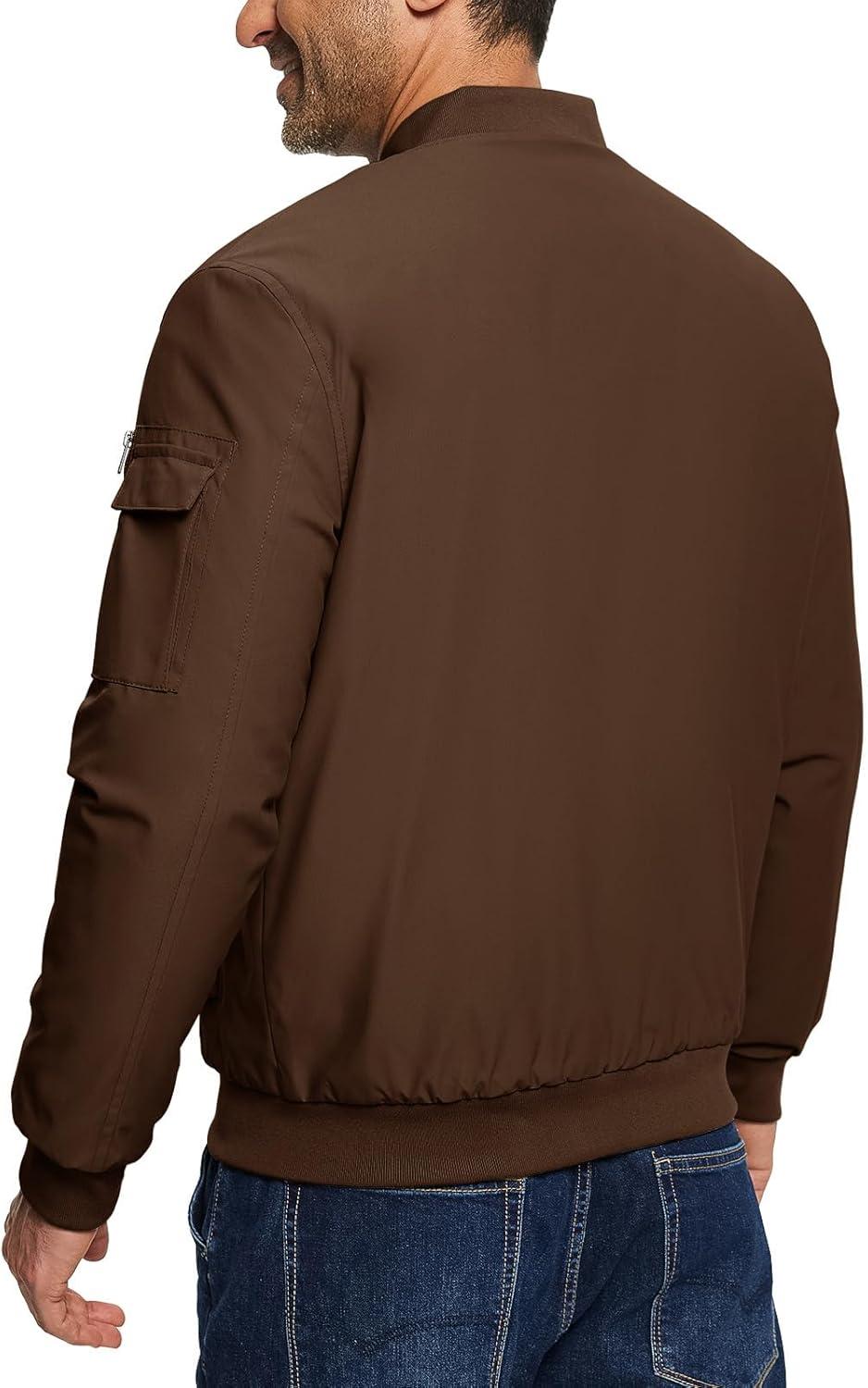 imageTBMPOY Mens Bomber Jacket Lightweight Winter Windbreaker Zip Up Padded Softshell Windproof WaterResistant Casual Fall Coat8dark Coffee
