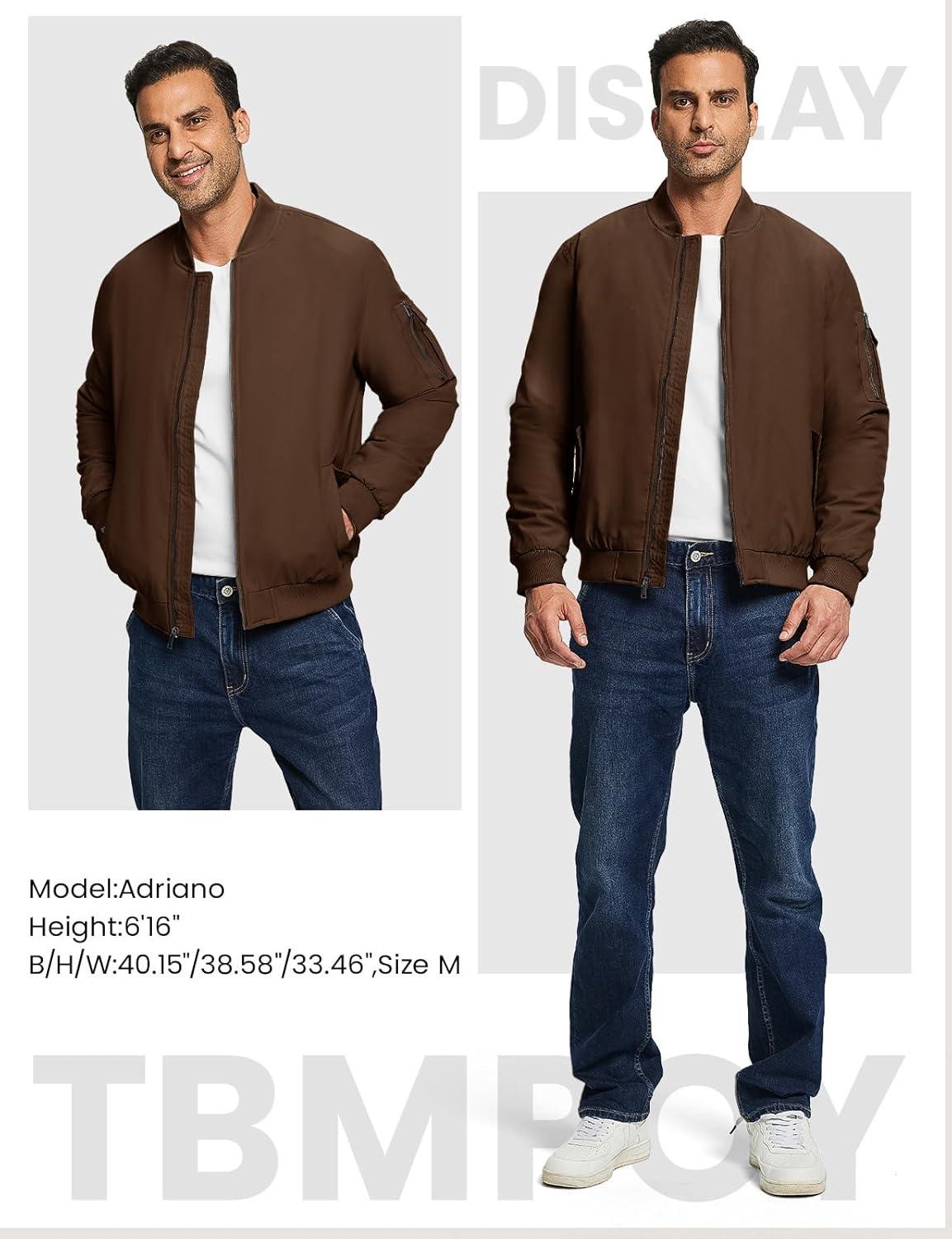 imageTBMPOY Mens Bomber Jacket Lightweight Winter Windbreaker Zip Up Padded Softshell Windproof WaterResistant Casual Fall Coat8dark Coffee