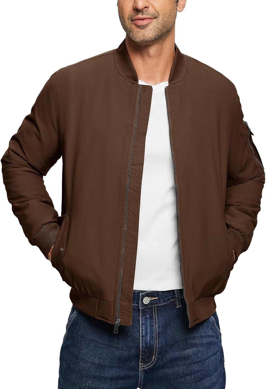 imageTBMPOY Mens Bomber Jacket Lightweight Winter Windbreaker Zip Up Padded Softshell Windproof WaterResistant Casual Fall Coat8dark Coffee