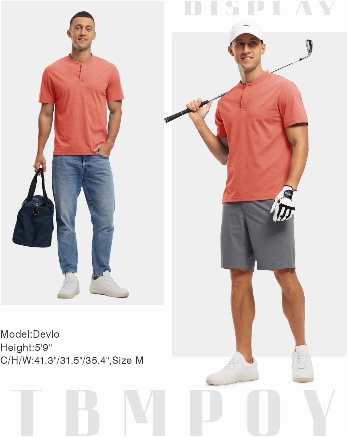 imageTBMPOY Mens Henley Polo Shirts Short Sleeve Casual TShirt Lightweight Collarless Work Outdoor Golf ShirtsDeep Pink