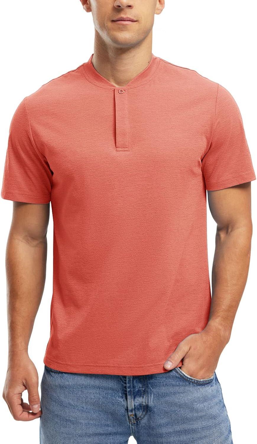imageTBMPOY Mens Henley Polo Shirts Short Sleeve Casual TShirt Lightweight Collarless Work Outdoor Golf ShirtsDeep Pink
