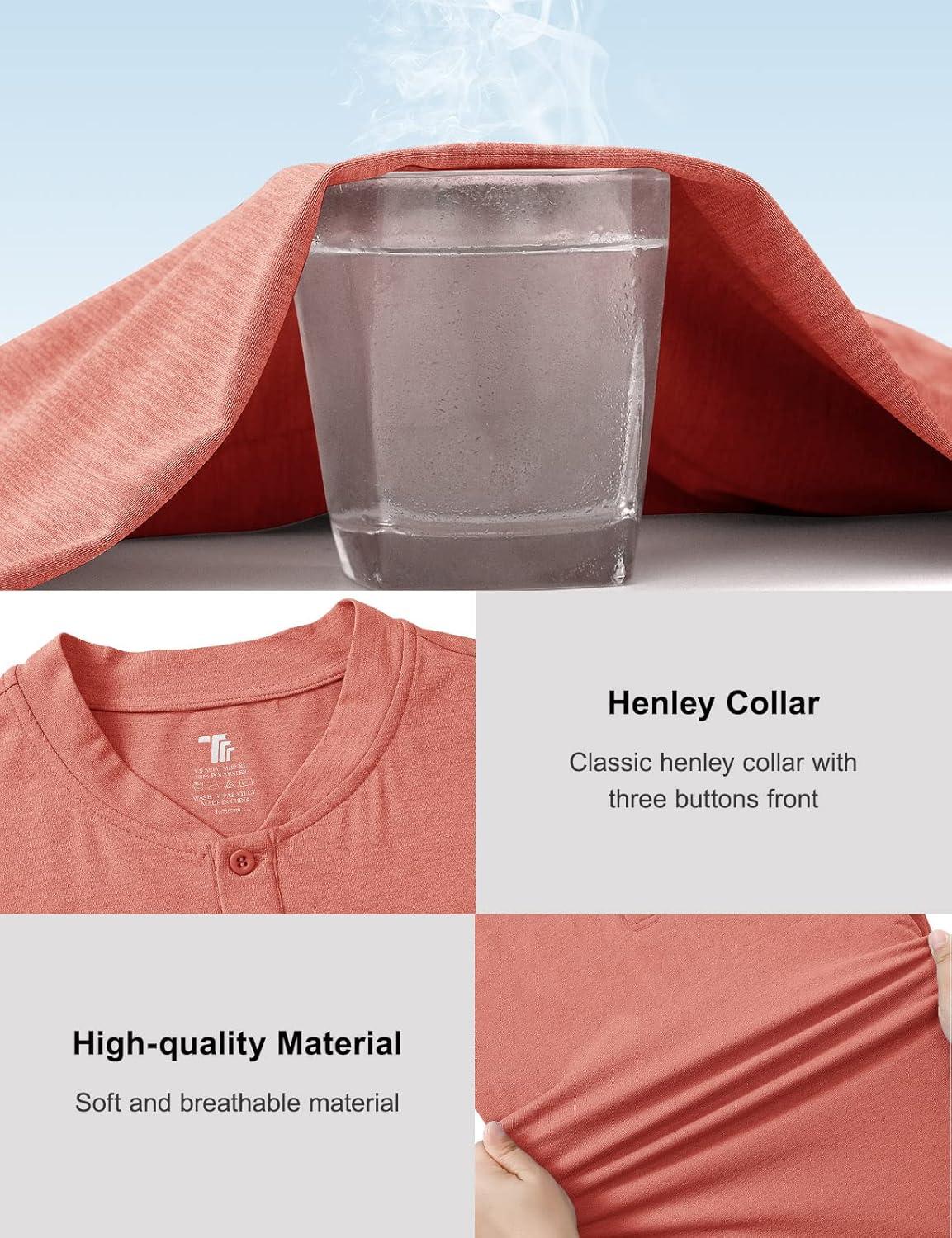 imageTBMPOY Mens Henley Polo Shirts Short Sleeve Casual TShirt Lightweight Collarless Work Outdoor Golf ShirtsDeep Pink