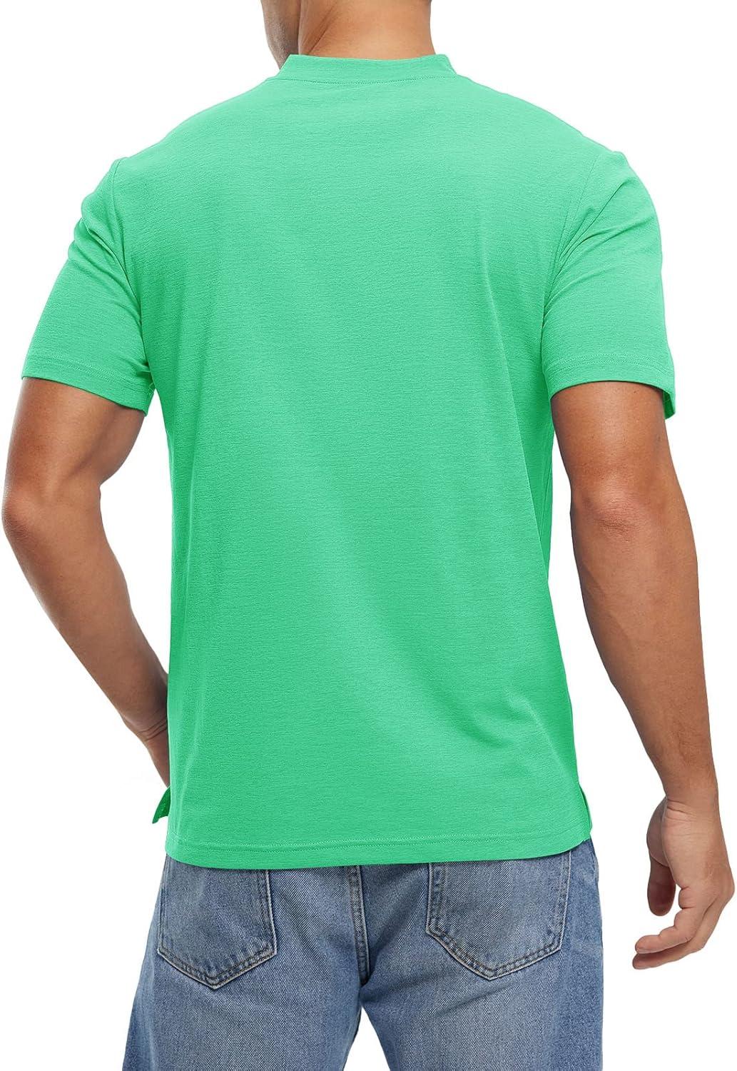 imageTBMPOY Mens Henley Polo Shirts Short Sleeve Casual TShirt Lightweight Collarless Work Outdoor Golf ShirtsGreen