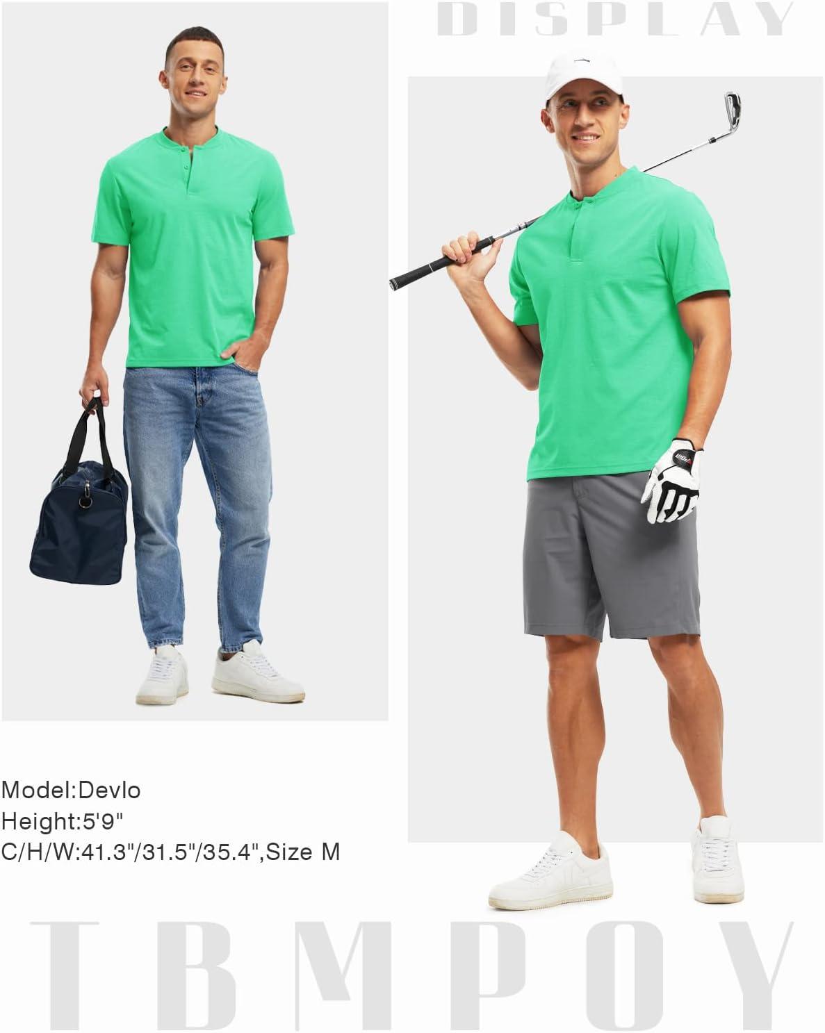 imageTBMPOY Mens Henley Polo Shirts Short Sleeve Casual TShirt Lightweight Collarless Work Outdoor Golf ShirtsGreen