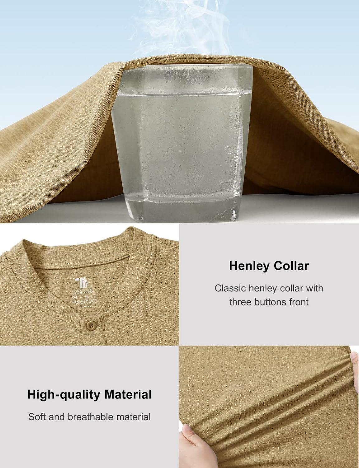 imageTBMPOY Mens Henley Polo Shirts Short Sleeve Casual TShirt Lightweight Collarless Work Outdoor Golf ShirtsKhaki