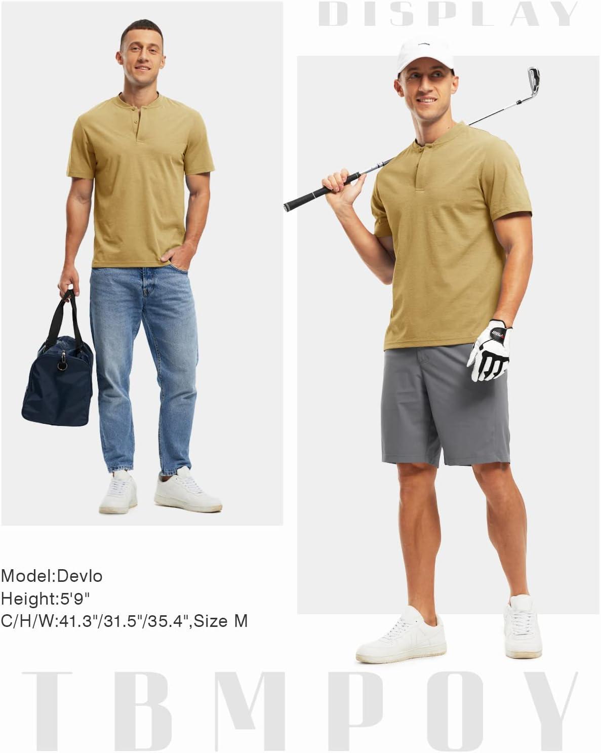 imageTBMPOY Mens Henley Polo Shirts Short Sleeve Casual TShirt Lightweight Collarless Work Outdoor Golf ShirtsKhaki