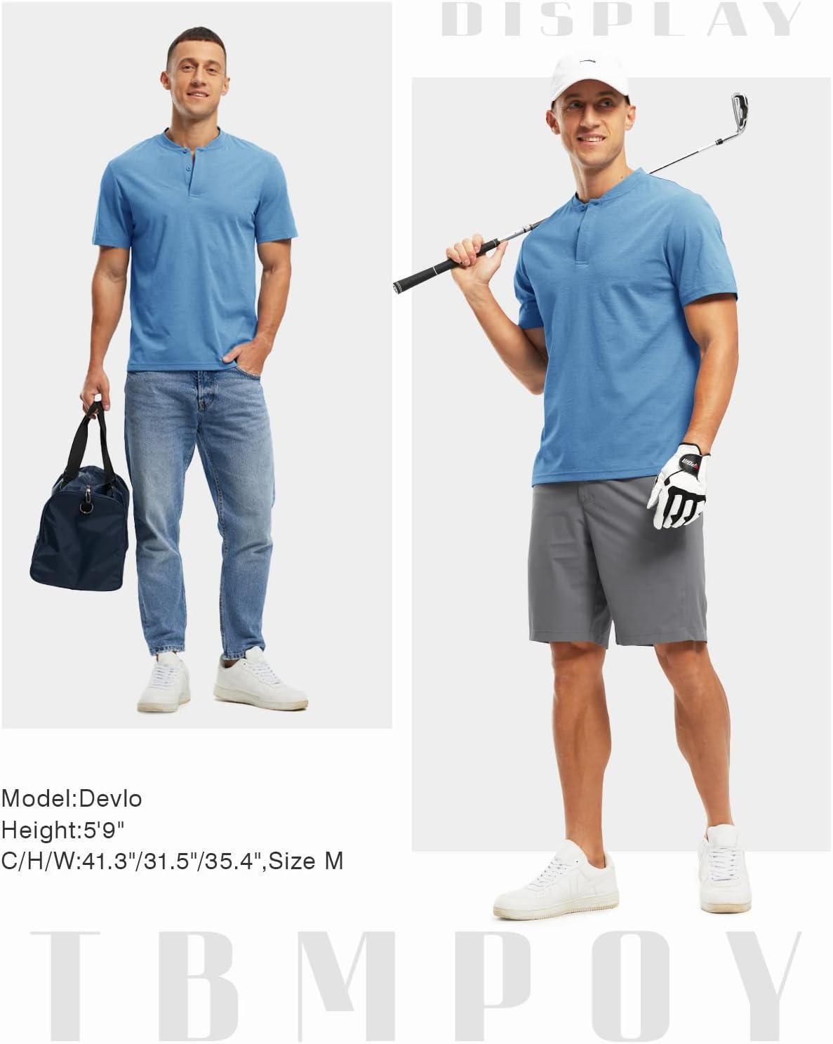 imageTBMPOY Mens Henley Polo Shirts Short Sleeve Casual TShirt Lightweight Collarless Work Outdoor Golf ShirtsLight Blue