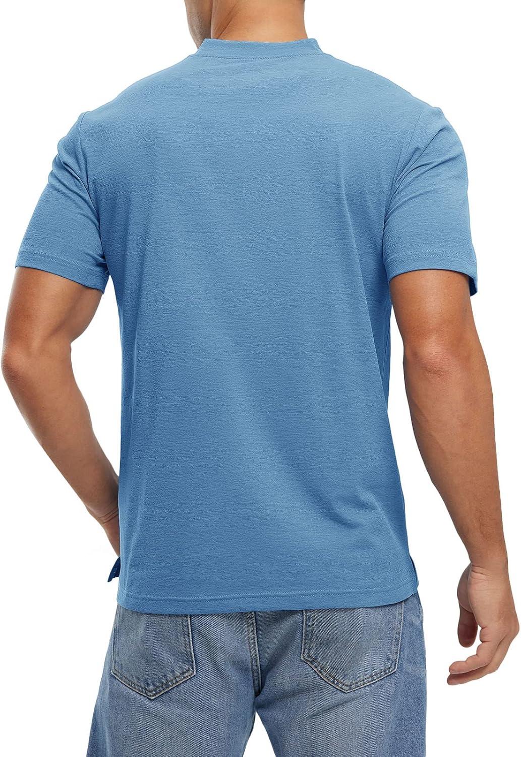 imageTBMPOY Mens Henley Polo Shirts Short Sleeve Casual TShirt Lightweight Collarless Work Outdoor Golf ShirtsLight Blue