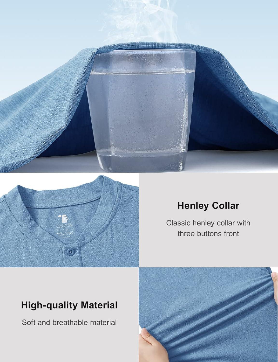 imageTBMPOY Mens Henley Polo Shirts Short Sleeve Casual TShirt Lightweight Collarless Work Outdoor Golf ShirtsLight Blue