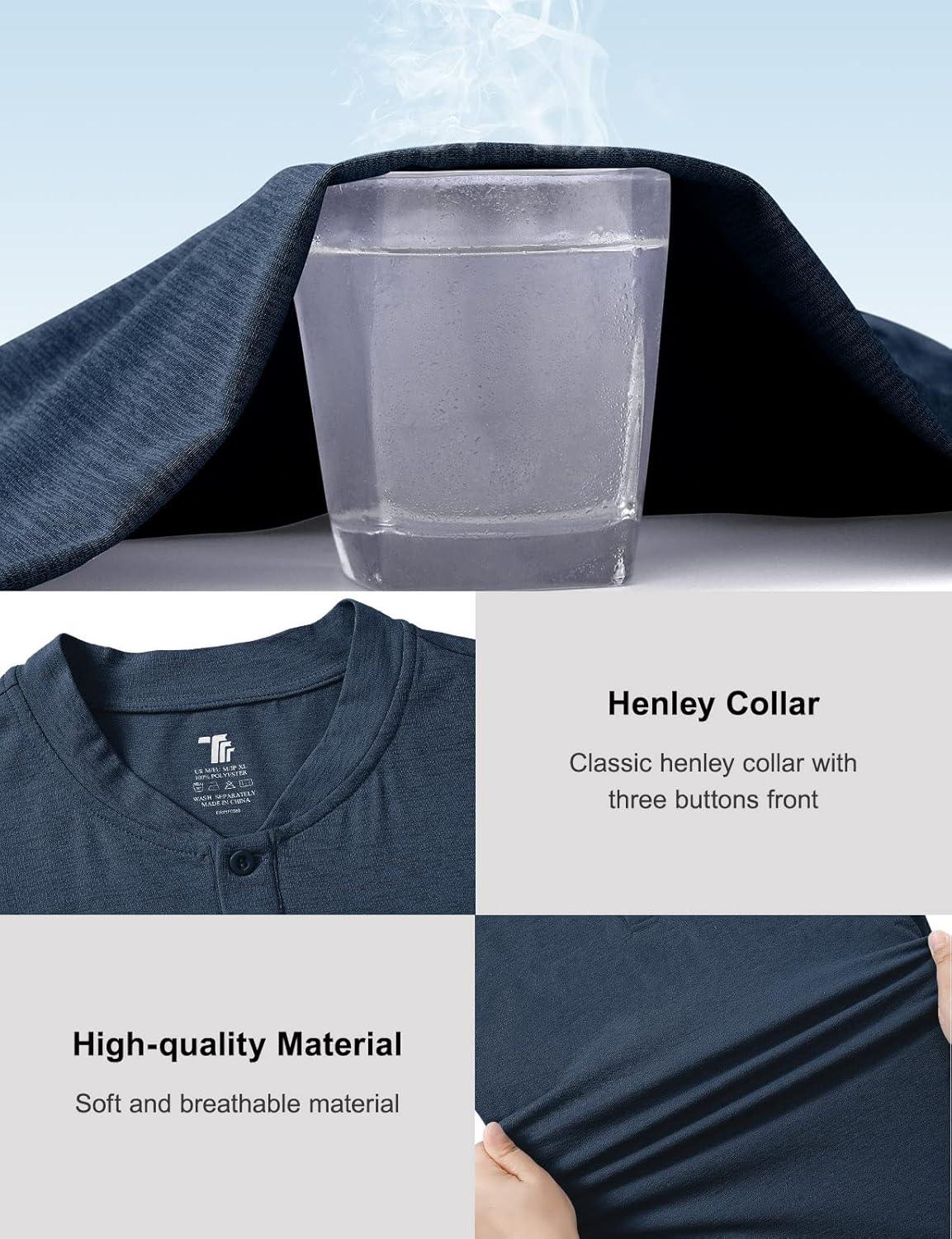 imageTBMPOY Mens Henley Polo Shirts Short Sleeve Casual TShirt Lightweight Collarless Work Outdoor Golf ShirtsNavy