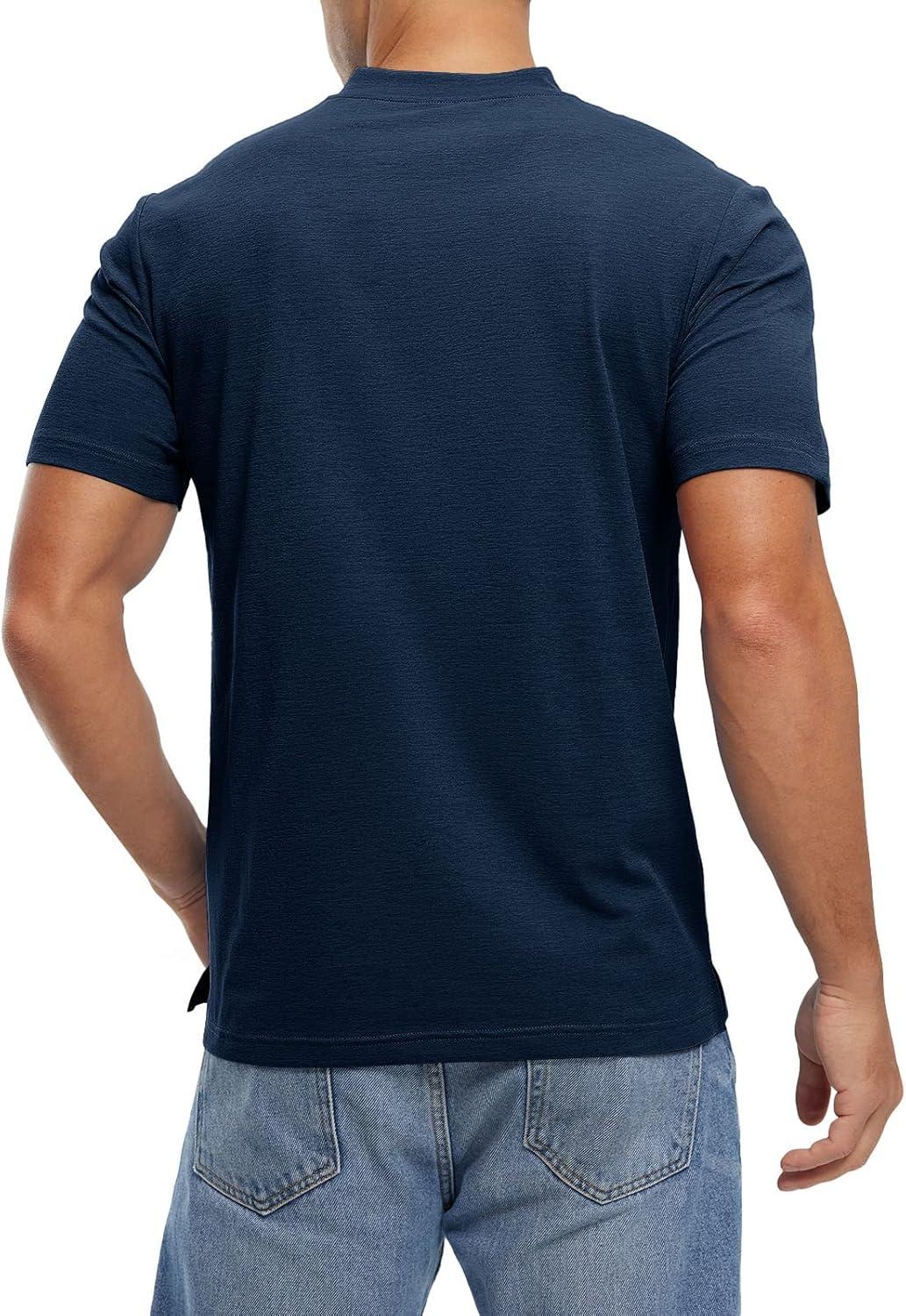 imageTBMPOY Mens Henley Polo Shirts Short Sleeve Casual TShirt Lightweight Collarless Work Outdoor Golf ShirtsNavy