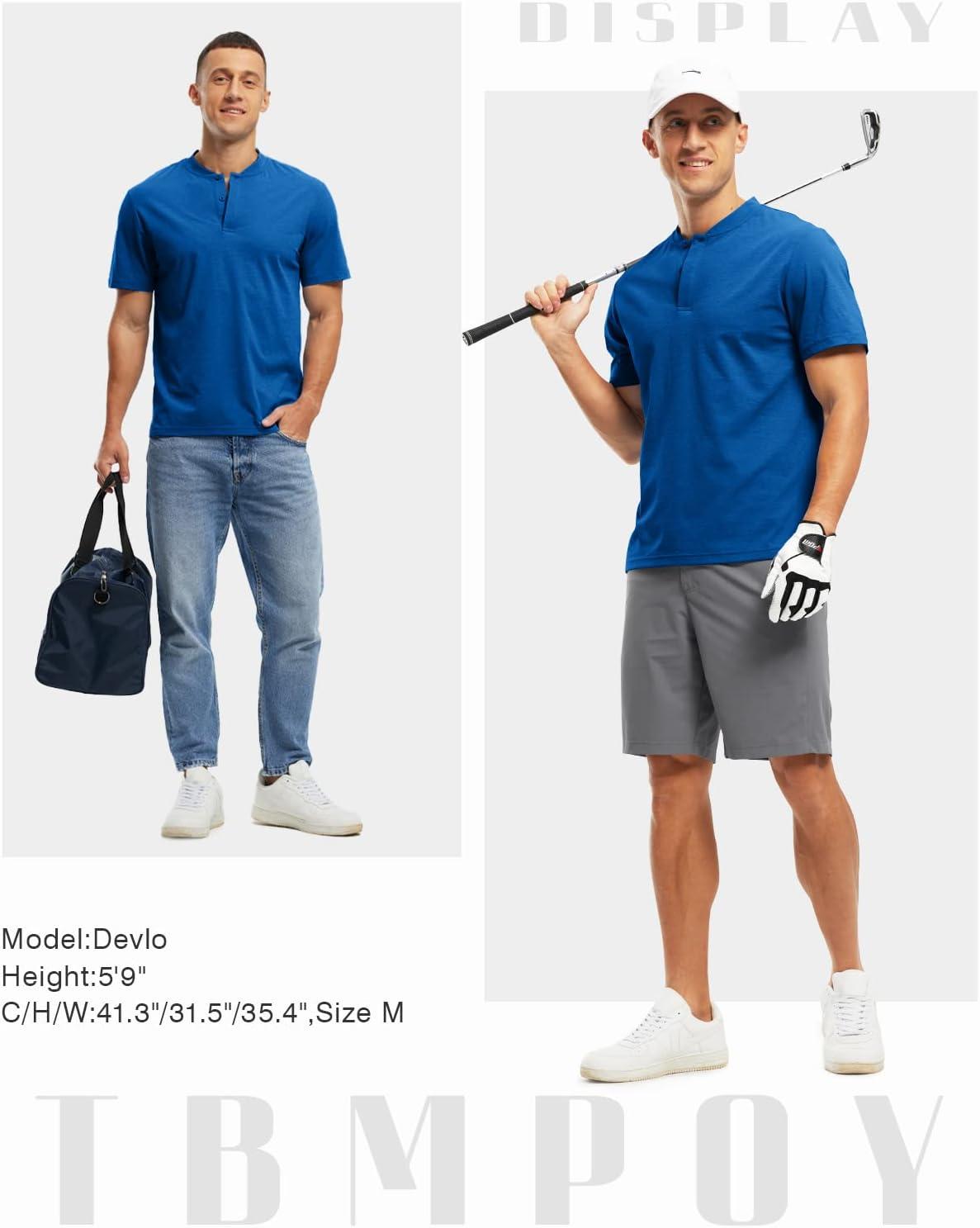 imageTBMPOY Mens Henley Polo Shirts Short Sleeve Casual TShirt Lightweight Collarless Work Outdoor Golf ShirtsRoyal Blue