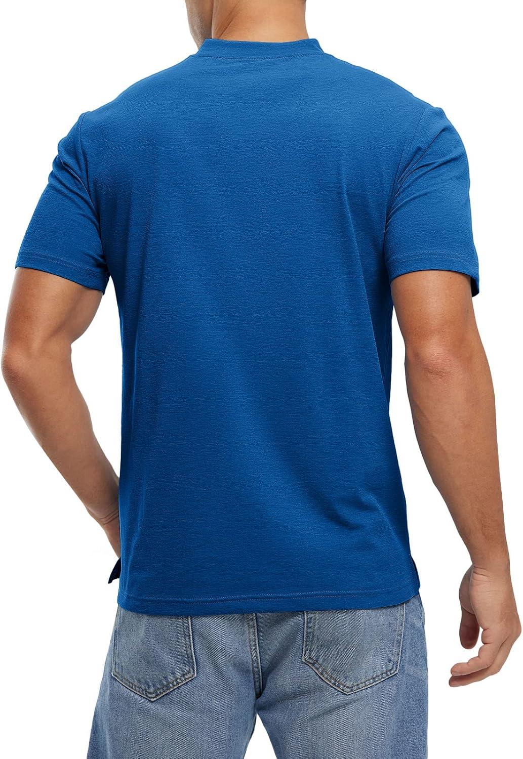 imageTBMPOY Mens Henley Polo Shirts Short Sleeve Casual TShirt Lightweight Collarless Work Outdoor Golf ShirtsRoyal Blue