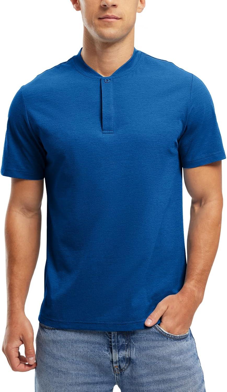 imageTBMPOY Mens Henley Polo Shirts Short Sleeve Casual TShirt Lightweight Collarless Work Outdoor Golf ShirtsRoyal Blue
