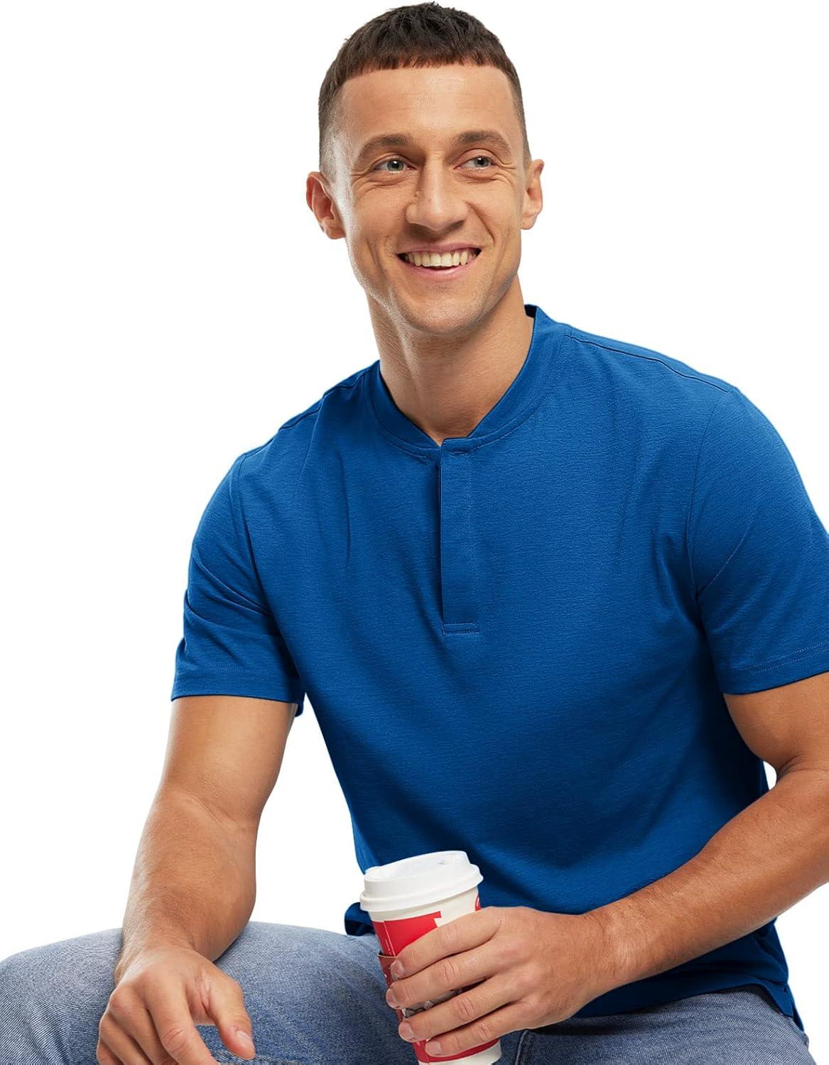 imageTBMPOY Mens Henley Polo Shirts Short Sleeve Casual TShirt Lightweight Collarless Work Outdoor Golf ShirtsRoyal Blue