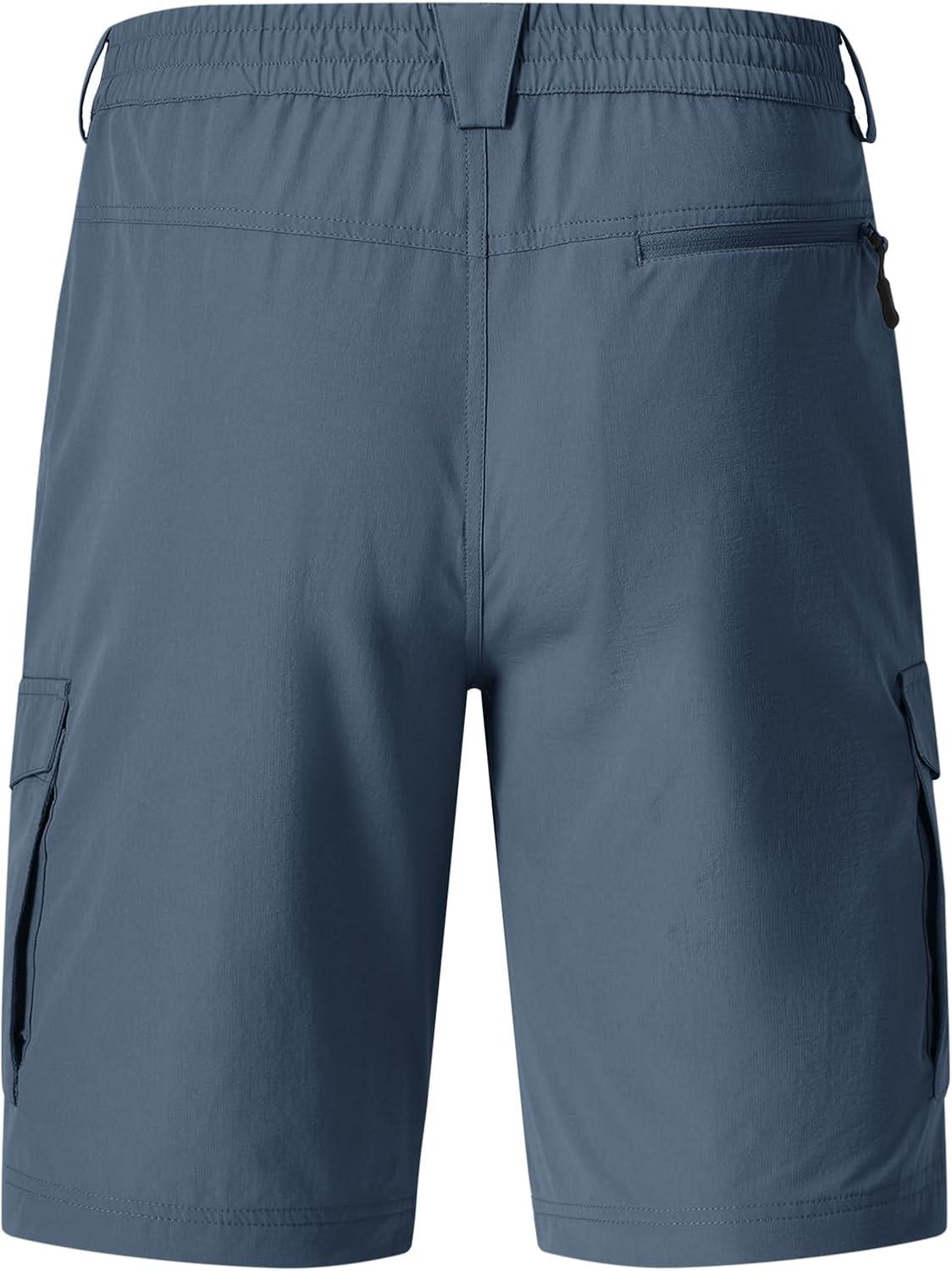 imageTBMPOY Mens Hiking Cargo Shorts 9quot Quick Dry Stretch Work Golf Shorts Outdoor 5 Pockets Elastic Waist for Travel CasualDenim Blue