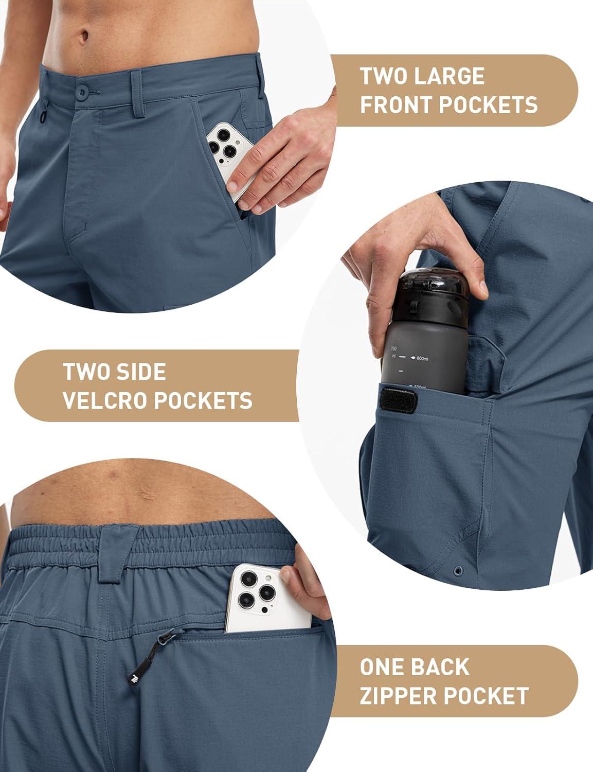 imageTBMPOY Mens Hiking Cargo Shorts 9quot Quick Dry Stretch Work Golf Shorts Outdoor 5 Pockets Elastic Waist for Travel CasualDenim Blue