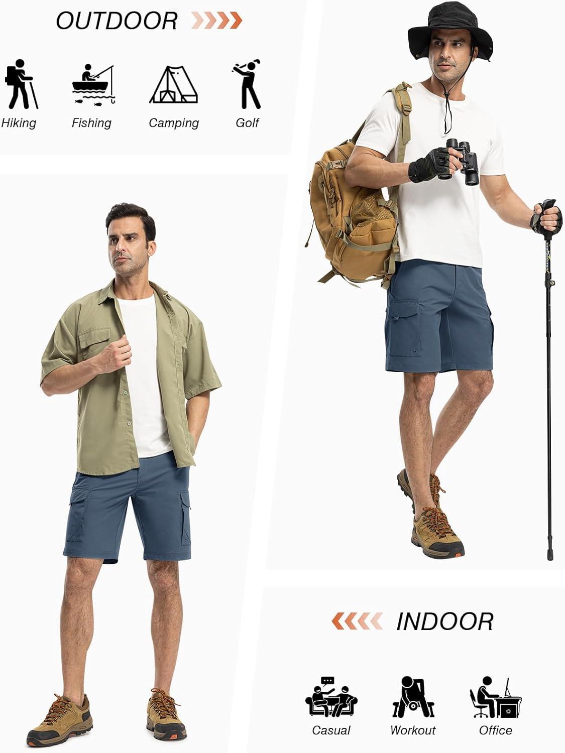 imageTBMPOY Mens Hiking Cargo Shorts 9quot Quick Dry Stretch Work Golf Shorts Outdoor 5 Pockets Elastic Waist for Travel CasualDenim Blue