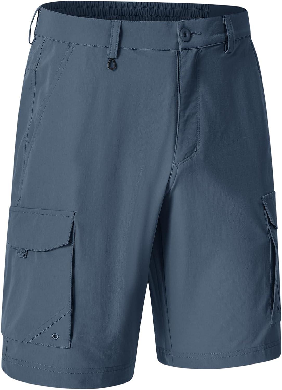 imageTBMPOY Mens Hiking Cargo Shorts 9quot Quick Dry Stretch Work Golf Shorts Outdoor 5 Pockets Elastic Waist for Travel CasualDenim Blue