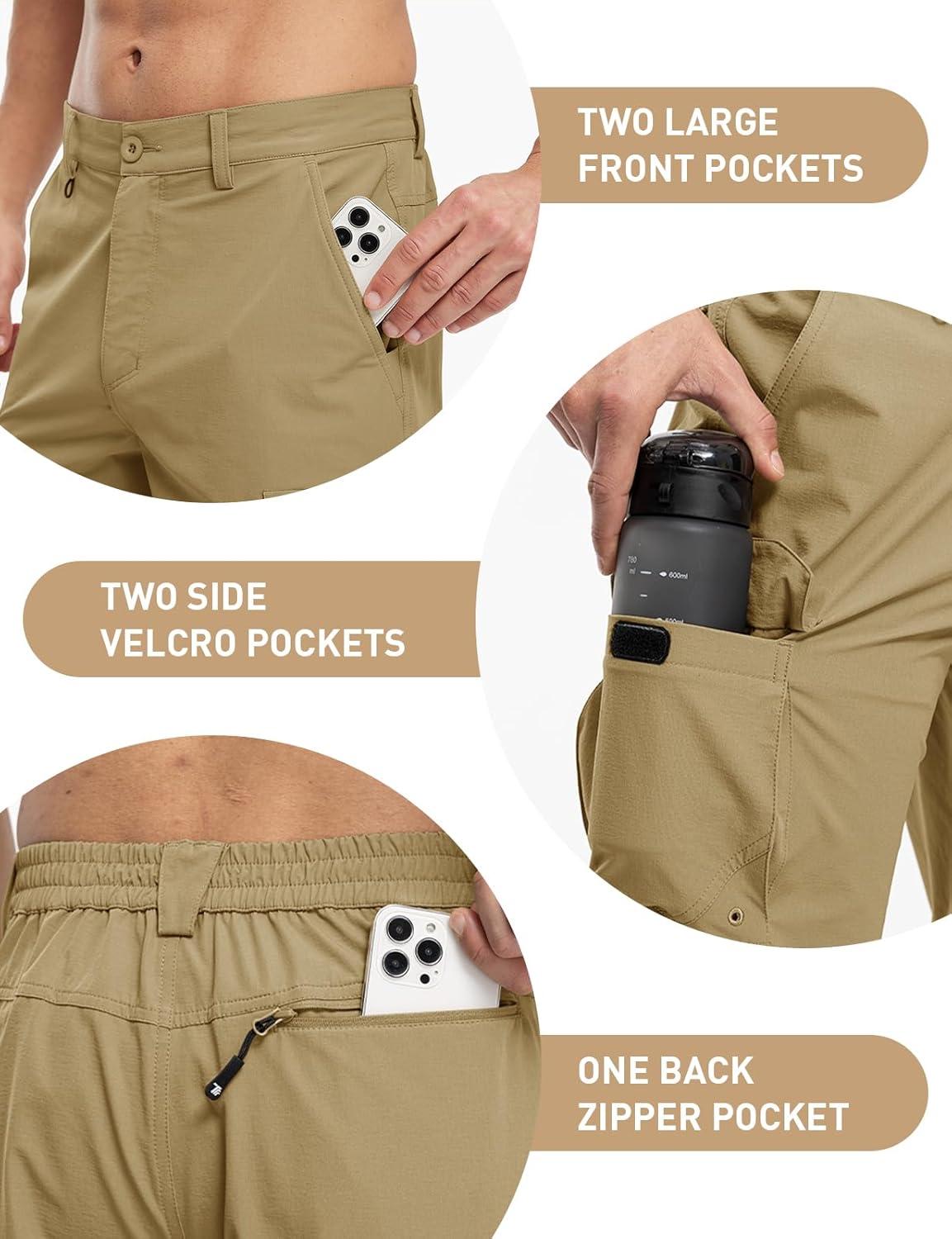 imageTBMPOY Mens Hiking Cargo Shorts 9quot Quick Dry Stretch Work Golf Shorts Outdoor 5 Pockets Elastic Waist for Travel CasualKhaki