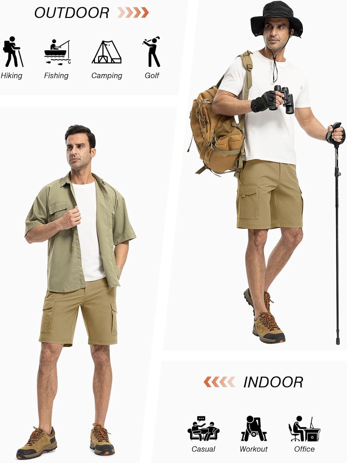 imageTBMPOY Mens Hiking Cargo Shorts 9quot Quick Dry Stretch Work Golf Shorts Outdoor 5 Pockets Elastic Waist for Travel CasualKhaki