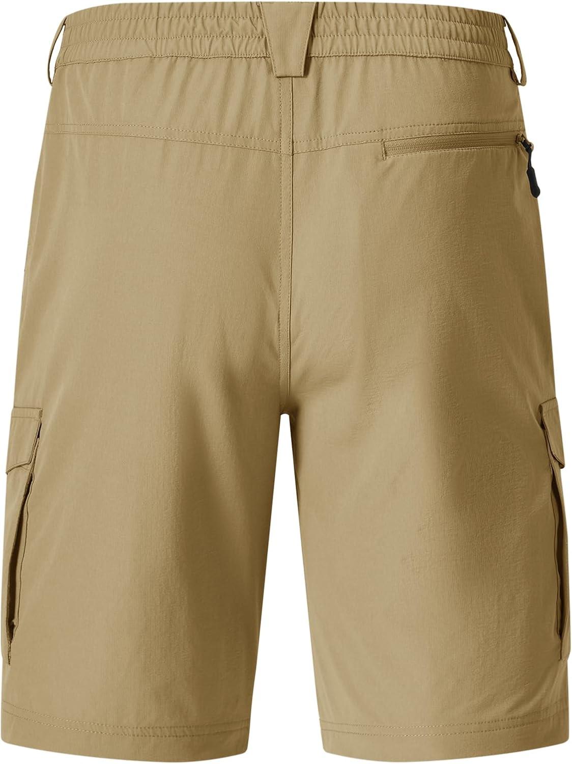 imageTBMPOY Mens Hiking Cargo Shorts 9quot Quick Dry Stretch Work Golf Shorts Outdoor 5 Pockets Elastic Waist for Travel CasualKhaki