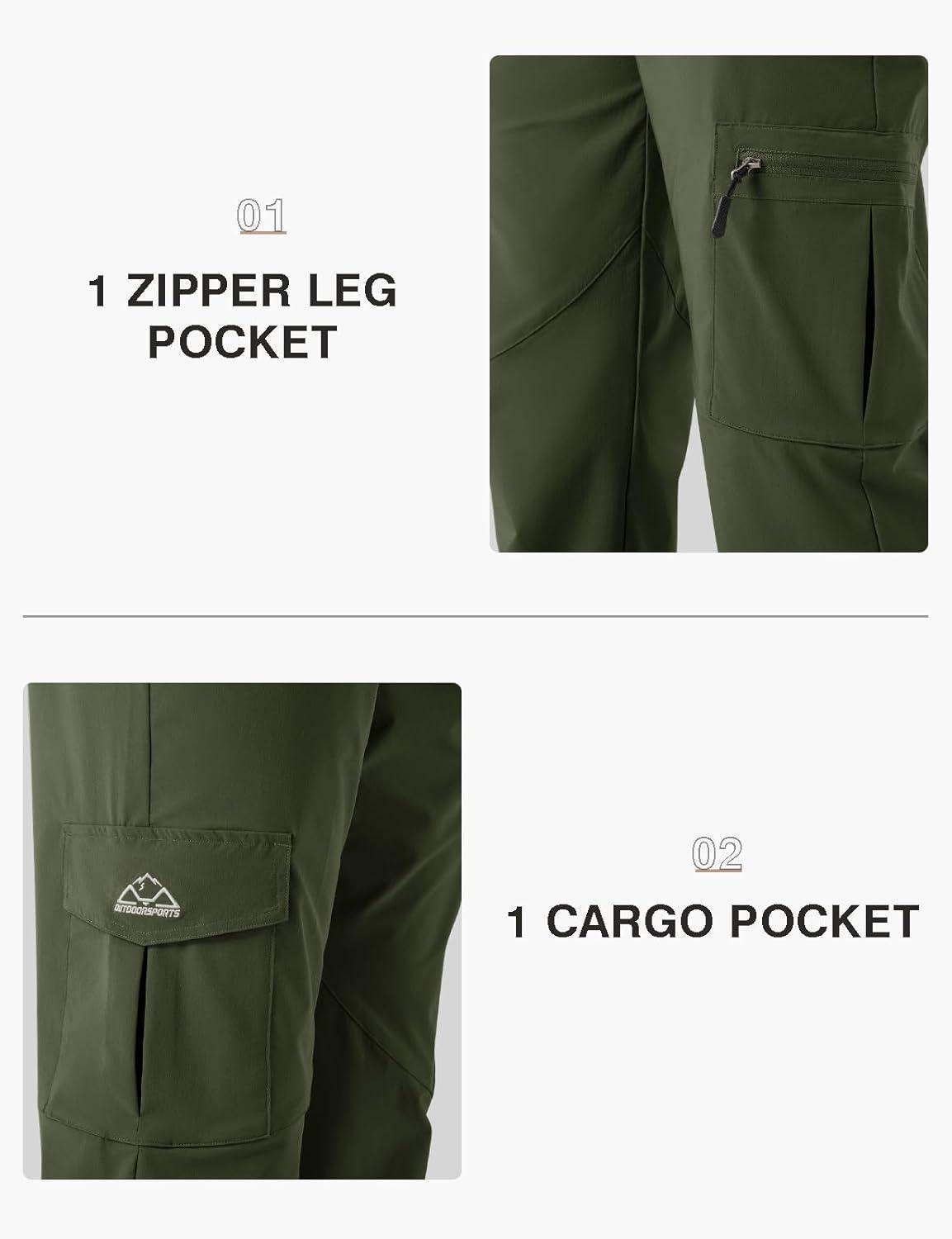 imageTBMPOY Mens Hiking Pants Lightweight 6 Cargo Pockets Quick Dry Water Resistant Outdoor Travel Work Fishing2army Green