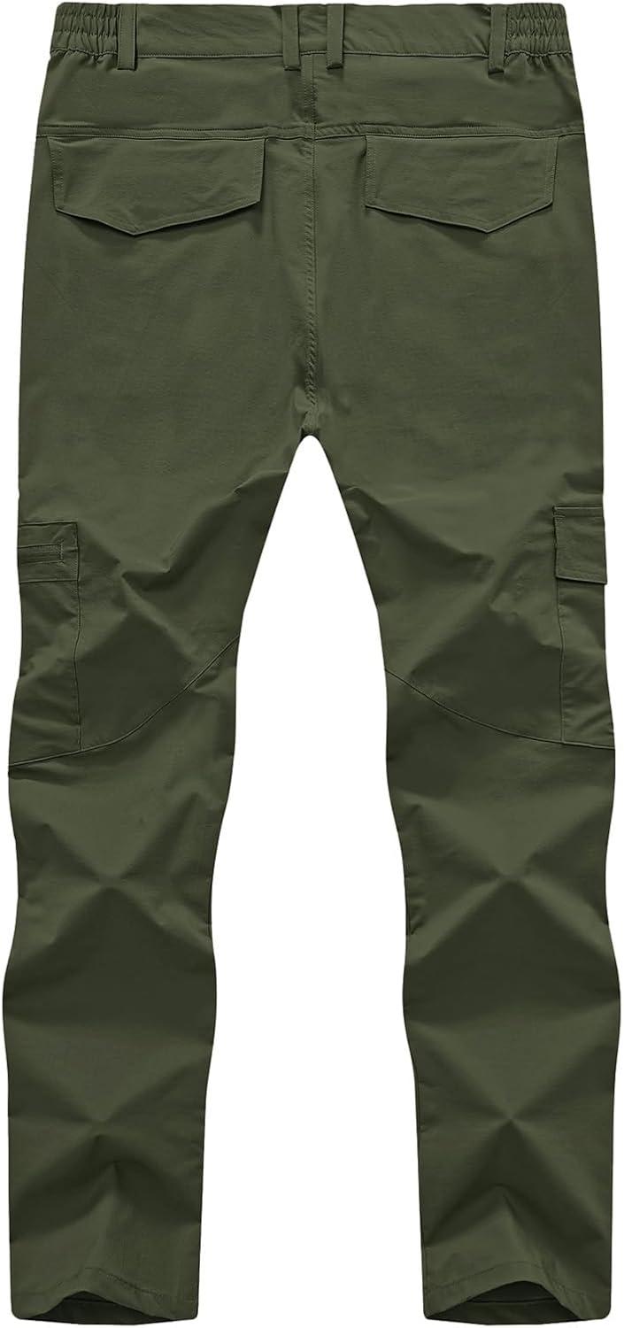 imageTBMPOY Mens Hiking Pants Lightweight 6 Cargo Pockets Quick Dry Water Resistant Outdoor Travel Work Fishing2army Green