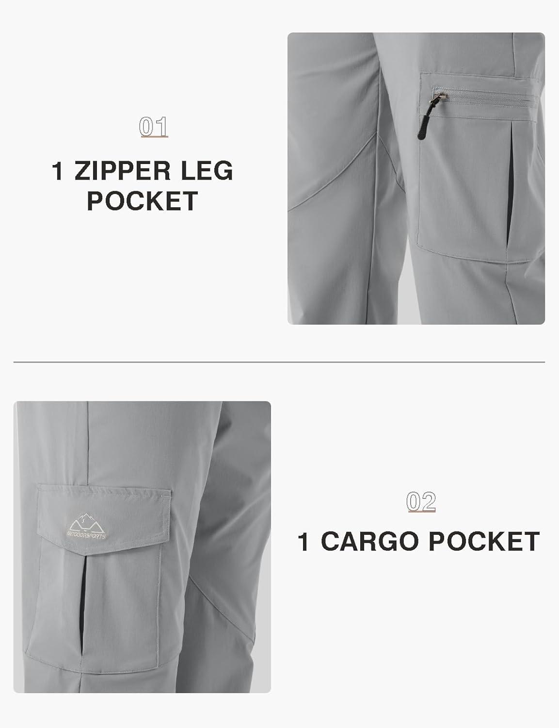 imageTBMPOY Mens Hiking Pants Lightweight 6 Cargo Pockets Quick Dry Water Resistant Outdoor Travel Work Fishing2light Grey