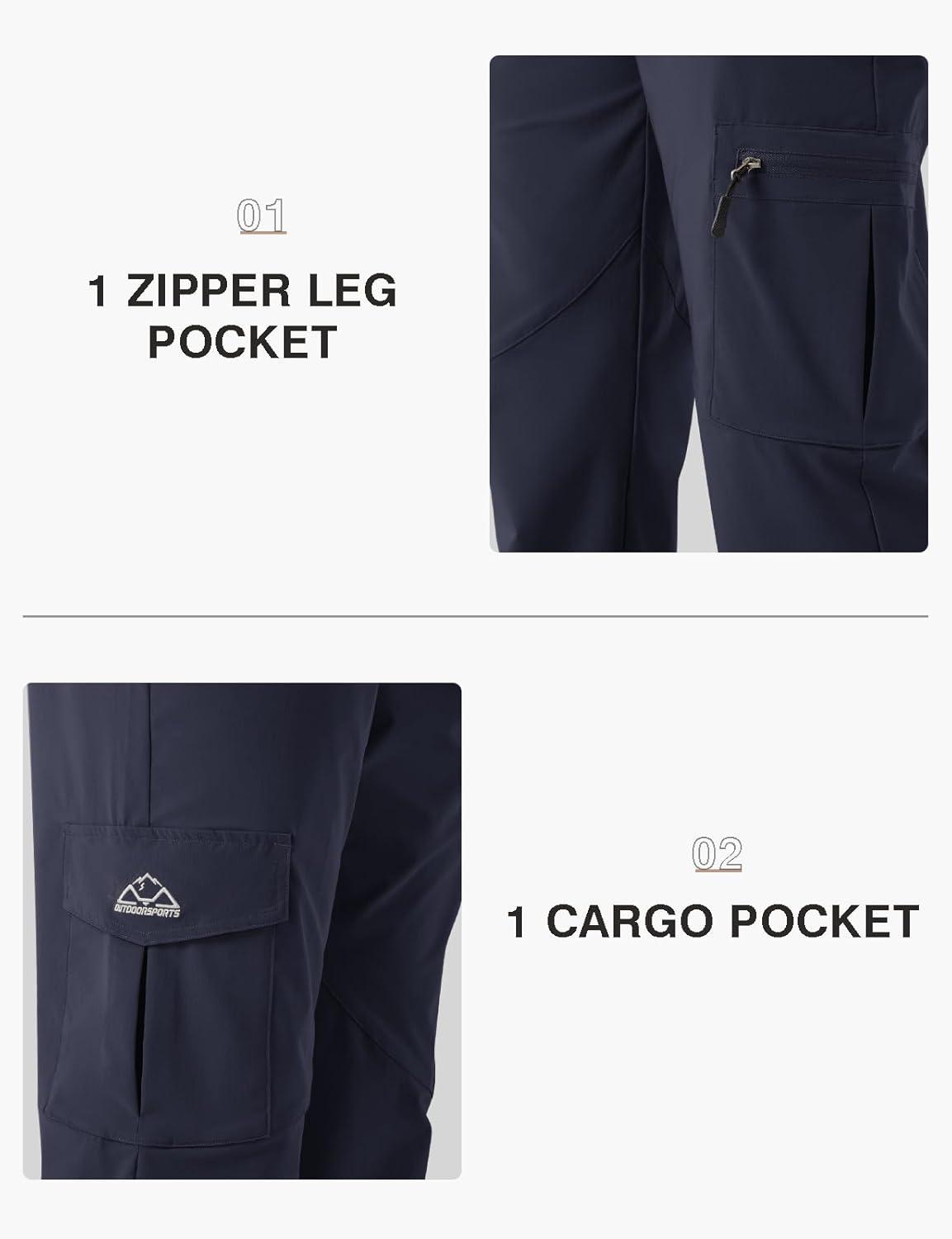 imageTBMPOY Mens Hiking Pants Lightweight 6 Cargo Pockets Quick Dry Water Resistant Outdoor Travel Work Fishing2navy