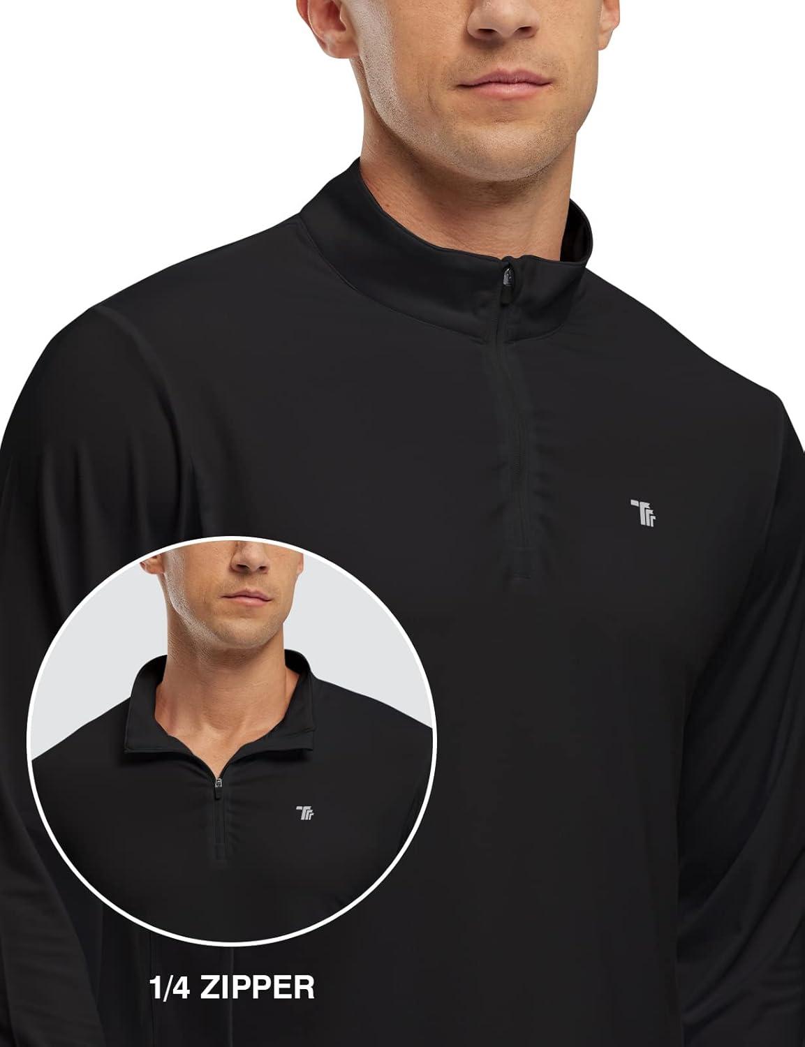 imageTBMPOY Mens Hiking Shirts 14 Zip Running Sun Protection Pullover Long Sleeve UPF 50 Lightweight Fishing Rash GuardBlack