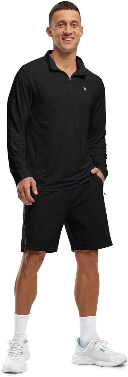 imageTBMPOY Mens Hiking Shirts 14 Zip Running Sun Protection Pullover Long Sleeve UPF 50 Lightweight Fishing Rash GuardBlack