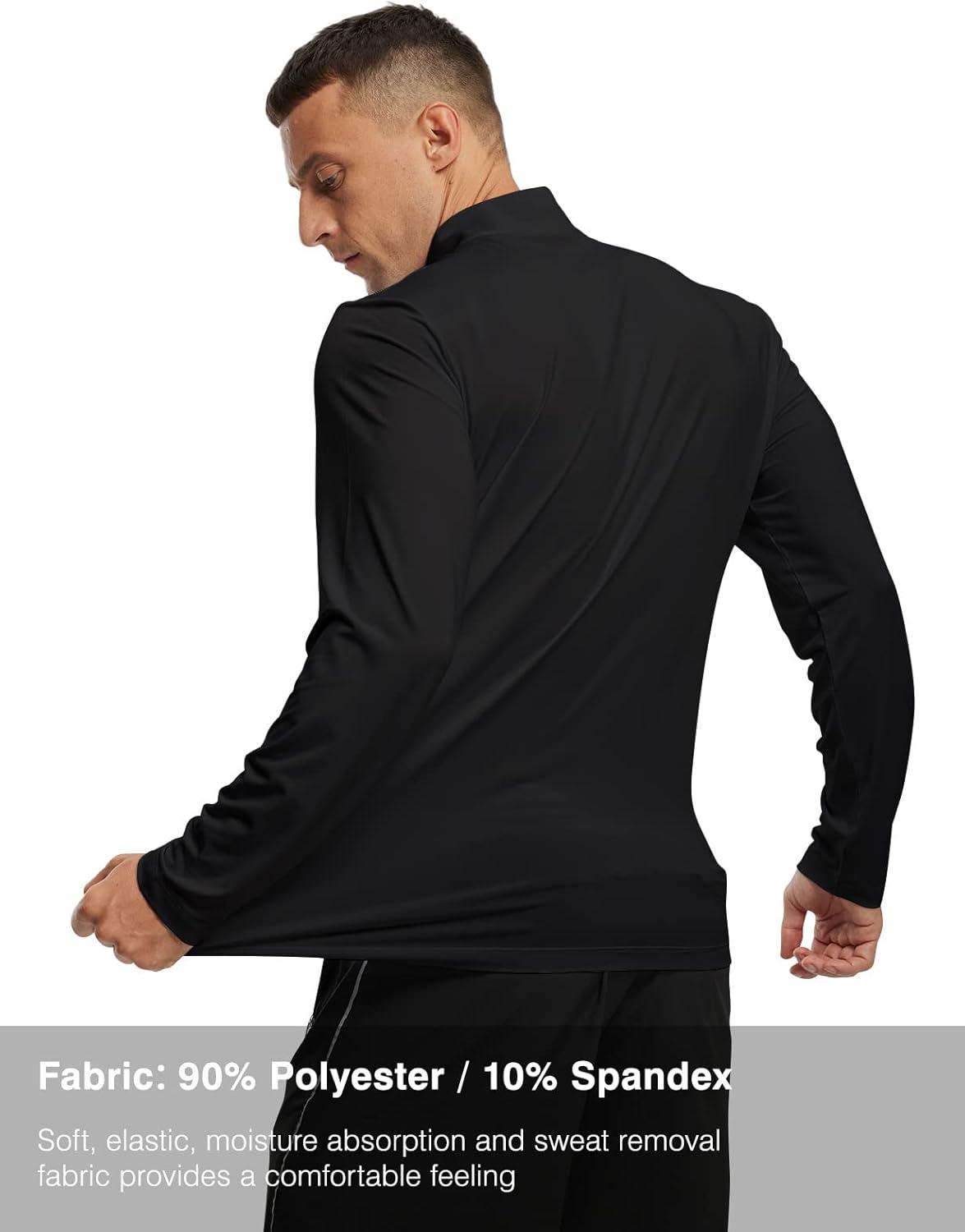 imageTBMPOY Mens Hiking Shirts 14 Zip Running Sun Protection Pullover Long Sleeve UPF 50 Lightweight Fishing Rash GuardBlack