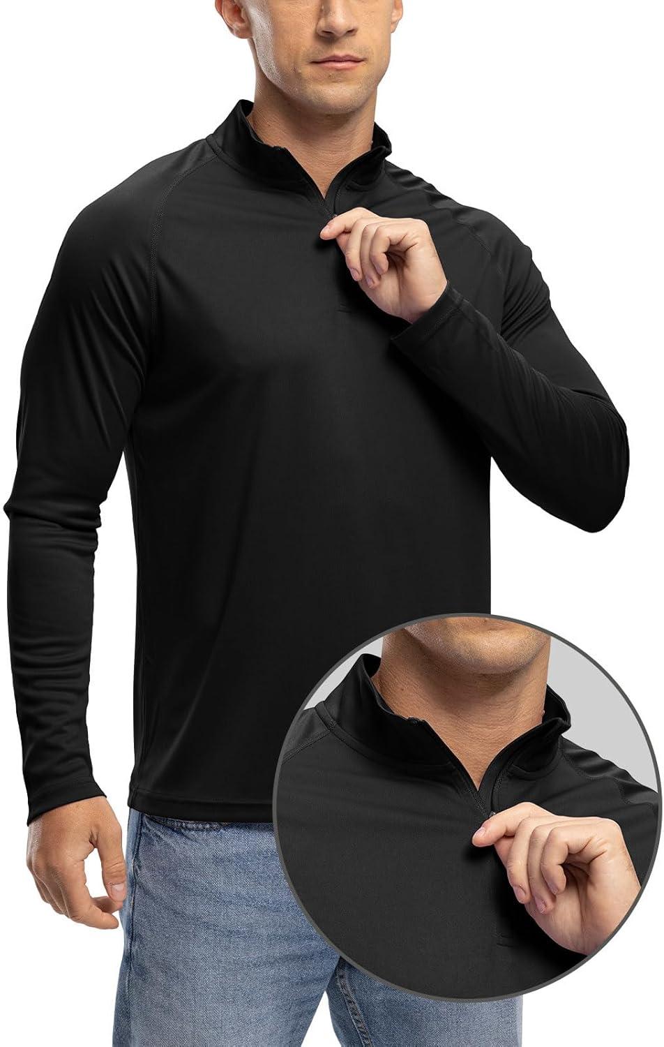 imageTBMPOY Mens Hiking Shirts 14 Zip Running Sun Protection Pullover Long Sleeve UPF 50 Lightweight Fishing Rash GuardBlack1