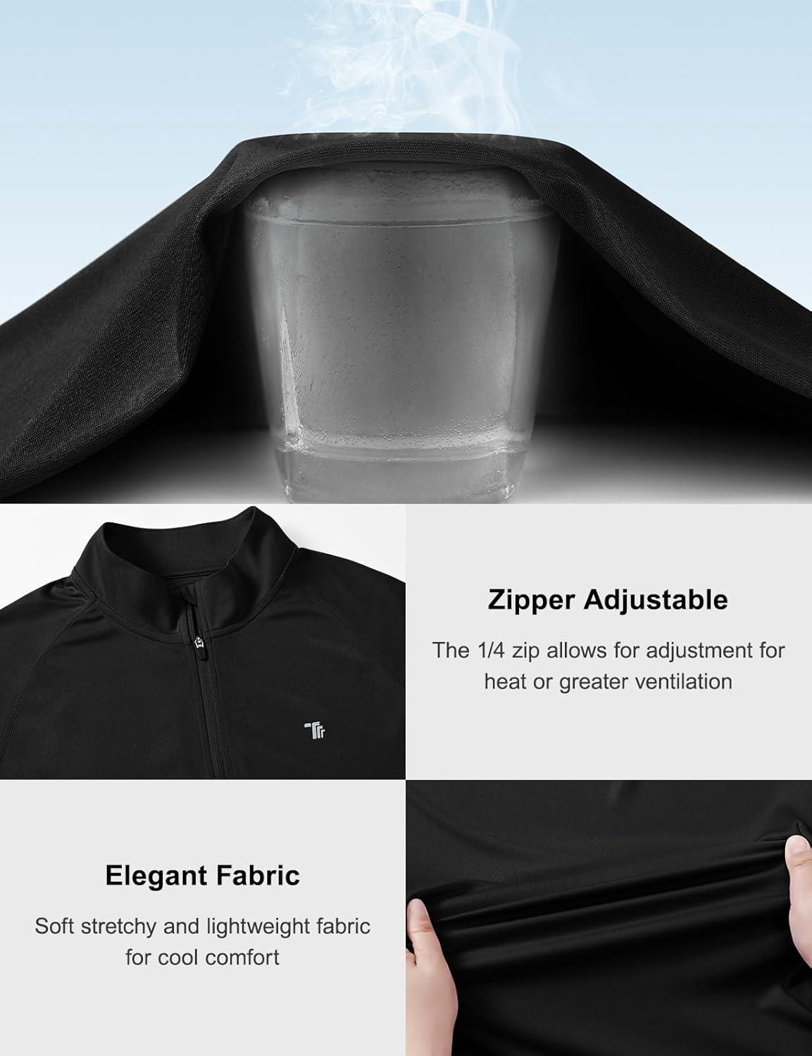 imageTBMPOY Mens Hiking Shirts 14 Zip Running Sun Protection Pullover Long Sleeve UPF 50 Lightweight Fishing Rash GuardBlack1