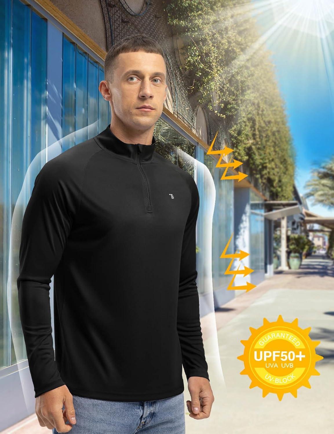 imageTBMPOY Mens Hiking Shirts 14 Zip Running Sun Protection Pullover Long Sleeve UPF 50 Lightweight Fishing Rash GuardBlack1