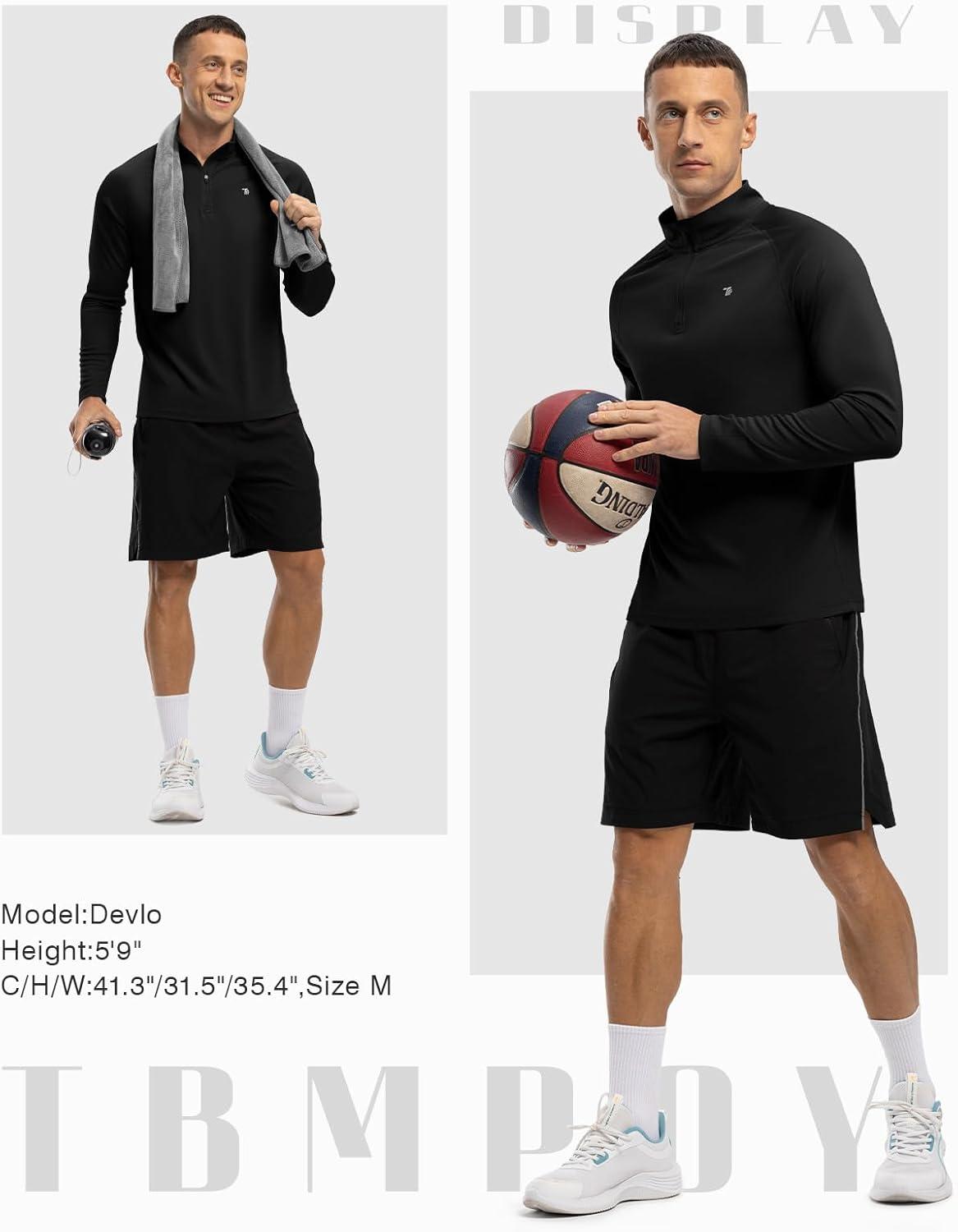 imageTBMPOY Mens Hiking Shirts 14 Zip Running Sun Protection Pullover Long Sleeve UPF 50 Lightweight Fishing Rash GuardBlack1
